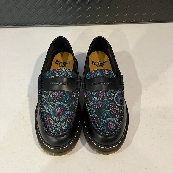 NEW Dr. Martens Penton Floral Jacquard Loafers Oxford Shoes Black‎ Womens Size 9 - Picture 1 of 7